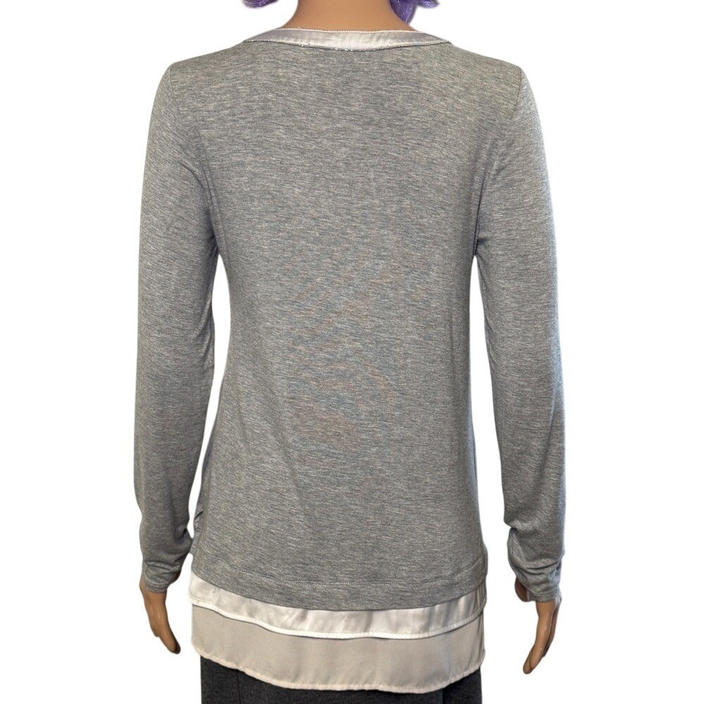White House Black Market Gray Layered Long Sleeve Beaded Scoop‎ Neck Top XS - Picture 4 of 10
